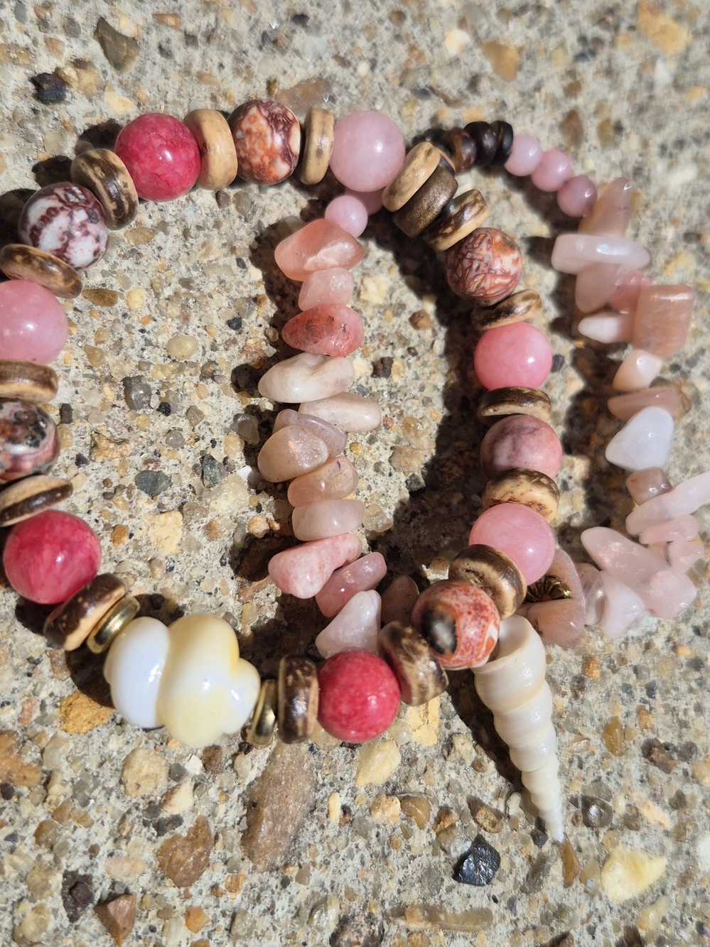 Handmade Pink Jade And Coconut Shell Braclet Set! - Picture 4 of 11